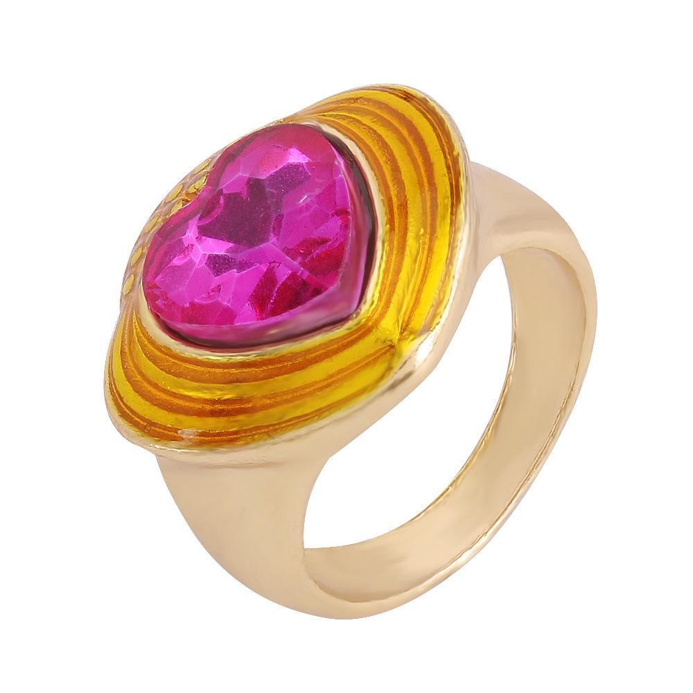 R56 Retro Internet Celebrity Ring Alloy Drip Oil Geometric Fashion Love Flower Ring Jewelry