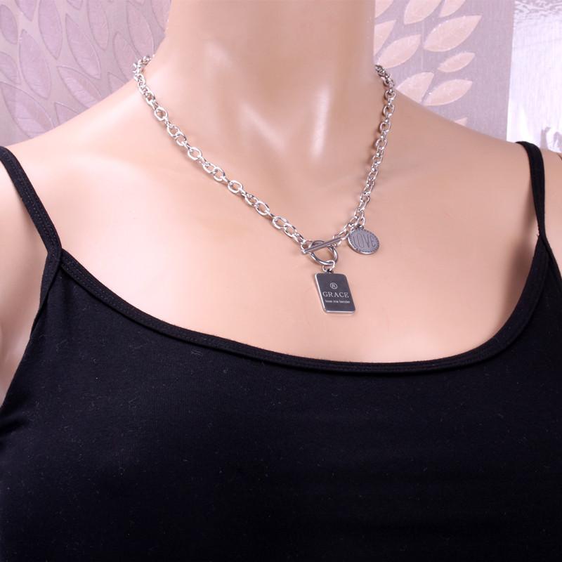 Harajuku dark round square brand combination letter stainless steel OT buckle necklace titanium steel clavicle chain tide for men and women