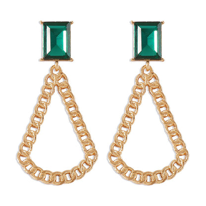 E1836 Jewelry Water Drop Chain Hollow Simple Earrings Temperament Retro Small Square Diamond Stud Earrings