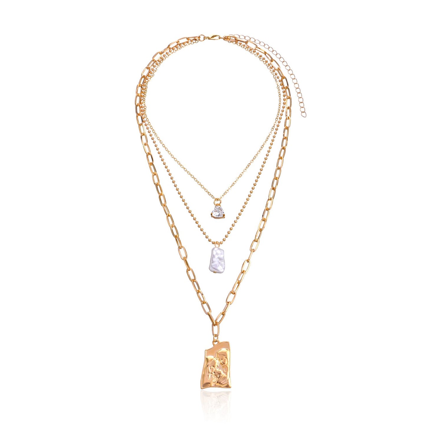Jewelry trend multi-layer love diamond pearl alloy pendant fashion personality short sweater chain