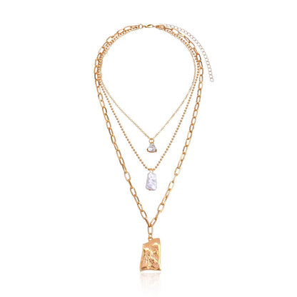 Jewelry trend multi-layer love diamond pearl alloy pendant fashion personality short sweater chain