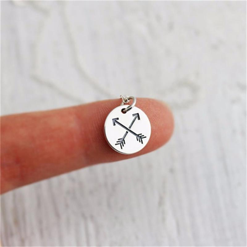 Crossed Double Arrows Clavicle Chain Circle Pie Pendant Necklace
