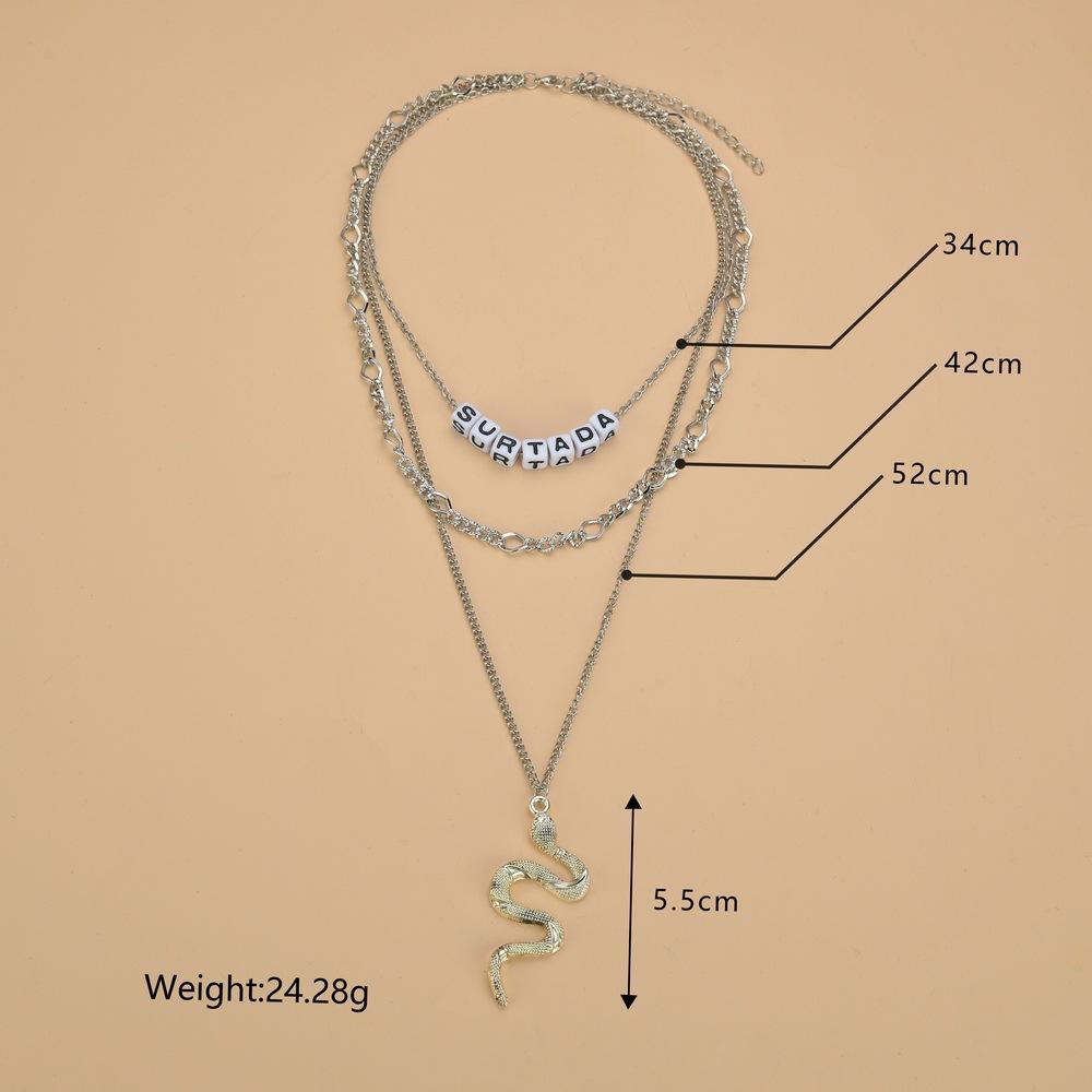 Fashion Alloy Snake Necklace Retro Ethnic English Alphabet Necklace Clavicle Chain Accessories