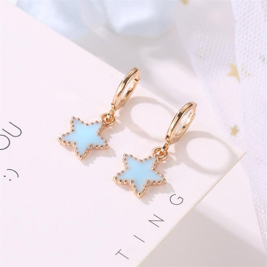 Blue dripping oil five-pointed star earrings sweet earrings simple temperament versatile ins net red earrings