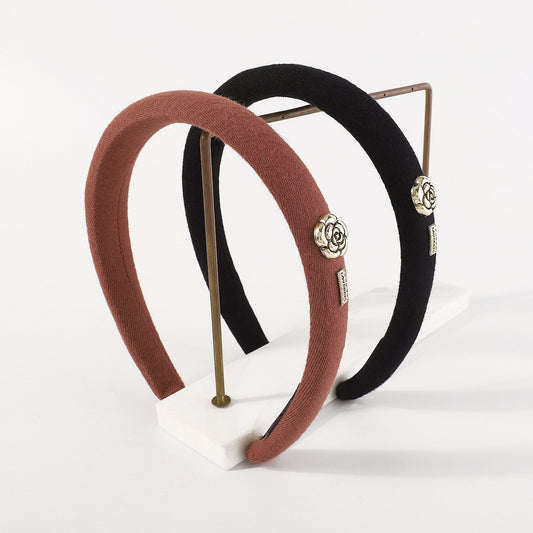 F5135 Retro Elegant Pure Color Small Fragrance Headband Rose Letter High Skull Top Internet Celebrity Lady Headband