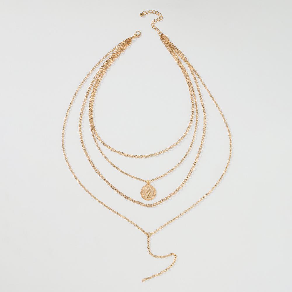 N9687 creative multi-layer necklace niche design simple necklace portrait pendant retro necklace female
