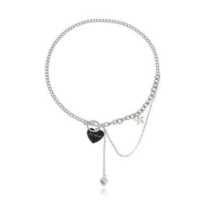 Valentine's Day black love letter pendant necklace female does not fade ins cold sweater niche collarbone chain