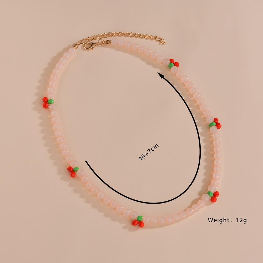 Small Fresh Rice Bead Cherry Short Necklace Hand Beaded Jelly Bead Necklace Accessories