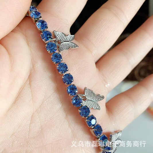 Tide brand hip-hop large shiny zircon butterfly pendant necklace female INS same style insect necklace jewelry