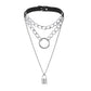 Jewelry personality exaggerated pu metal collar necklace punk multi-layer chain geometric lock necklace