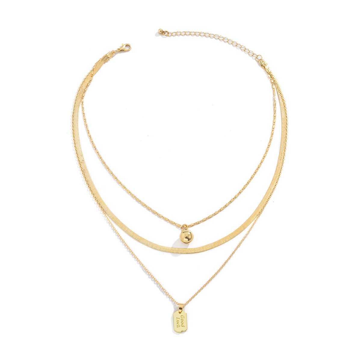 Jewelry Hip Hop Retro Metal Letter Tag Necklace Female Versatile Snake Bone Chain Hang Ball Necklace