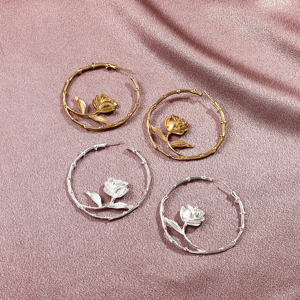 Circle earrings ins temperament alloy rose C-shaped earrings retro creative hollow earrings female