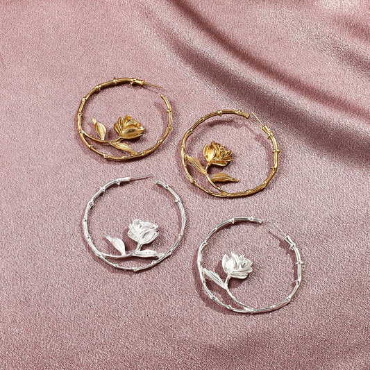 Circle earrings ins temperament alloy rose C-shaped earrings retro creative hollow earrings female