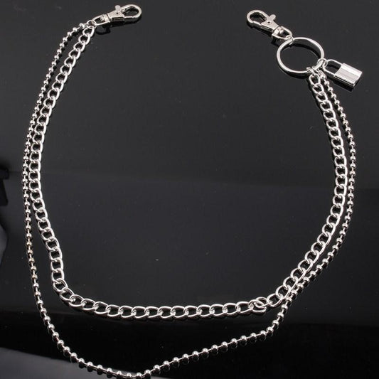 Jewelry punk men's and women's retro bead chain multi-layer body chain waist chain fashion simple lock-shaped pants chain