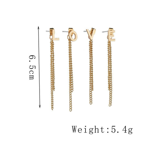 Fashion English letter LOVE earrings retro chain tassel earring accessories