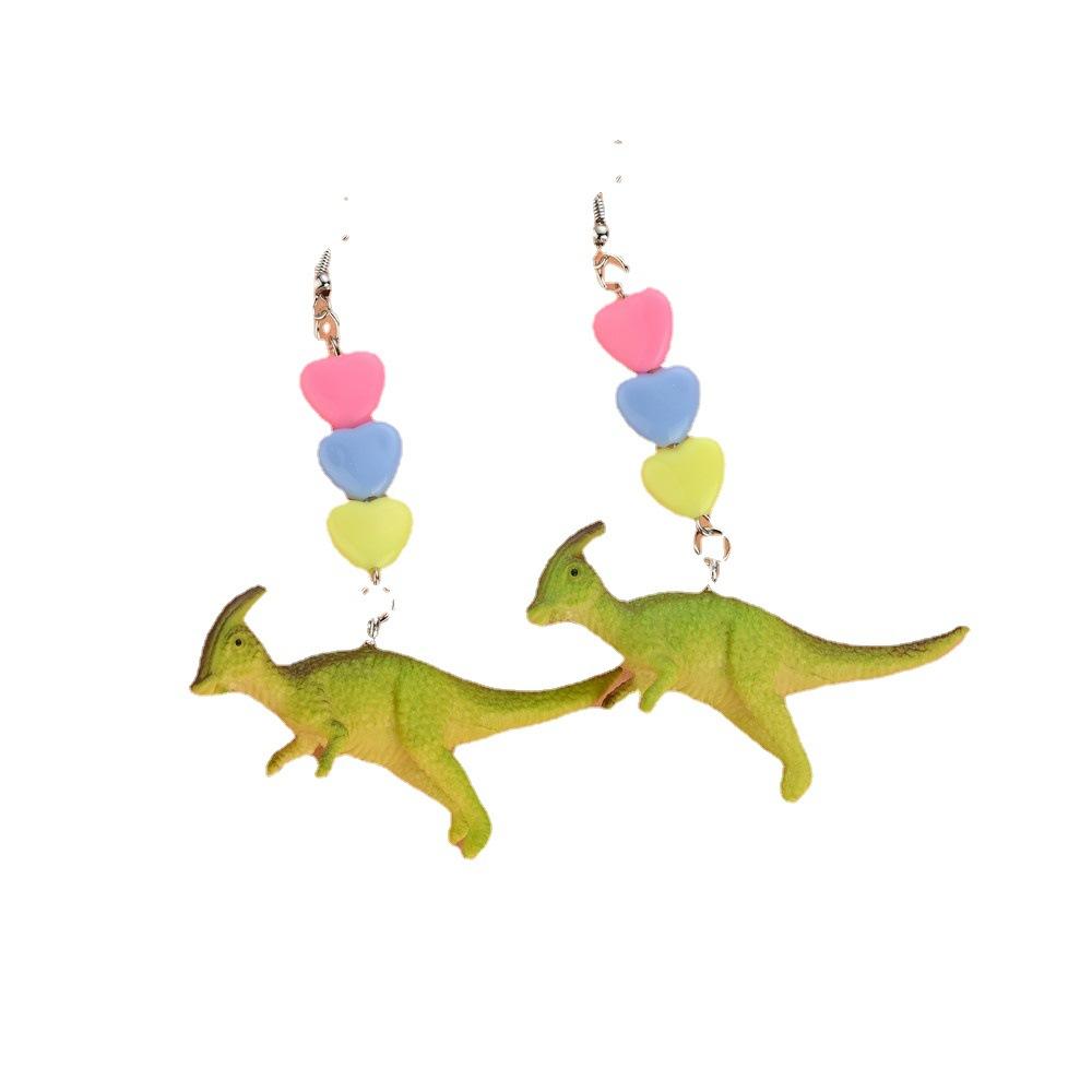 Fashion Toy Dinosaur Earrings Resin Candy Color Heart Shape Earrings Kids Jewelry Accessories