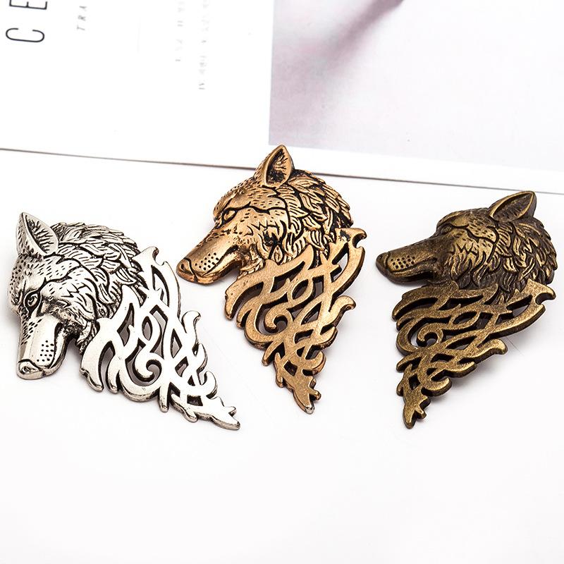 Retro Jewelry Personality Fashion Men's Suit Collar Pin Buckle Domineering Wolf Head Brooch Pin Collar