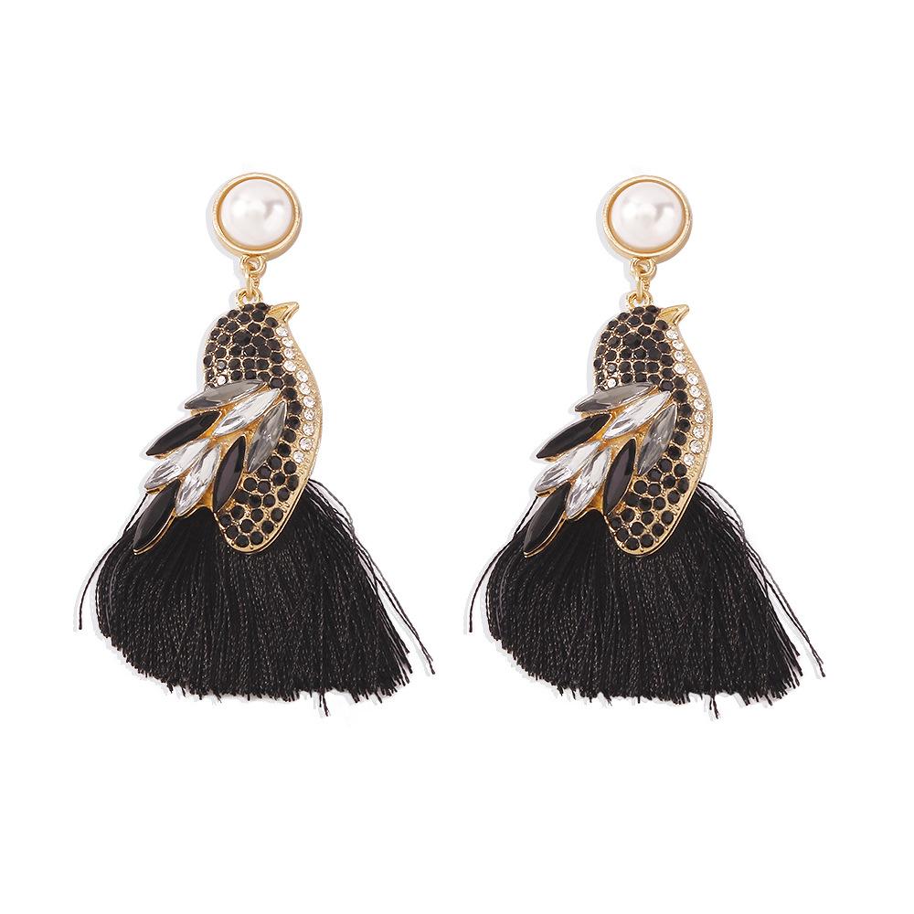 E1172 Creative Pearl Earrings Geometric Bird Tassels Diamond Earrings Retro Animal Earrings