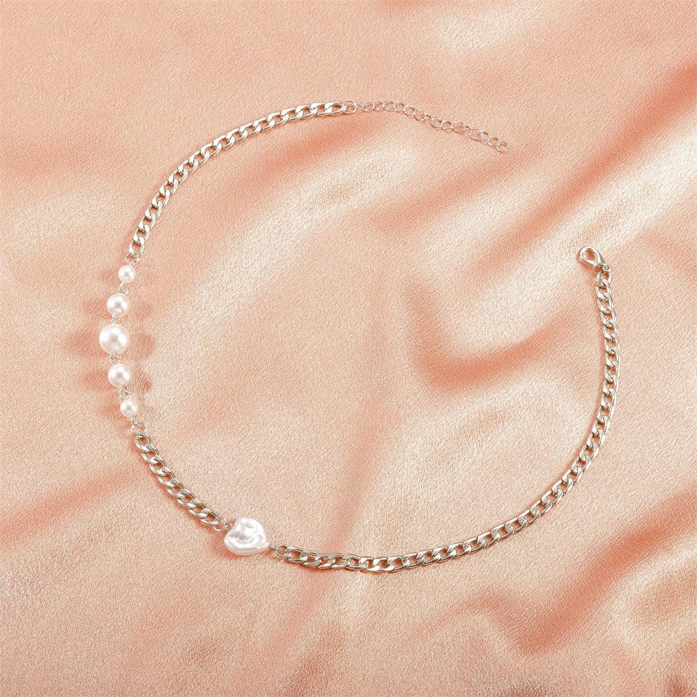 Ins personality all-match love pearl stitching necklace niche design all-match chain clavicle chain female