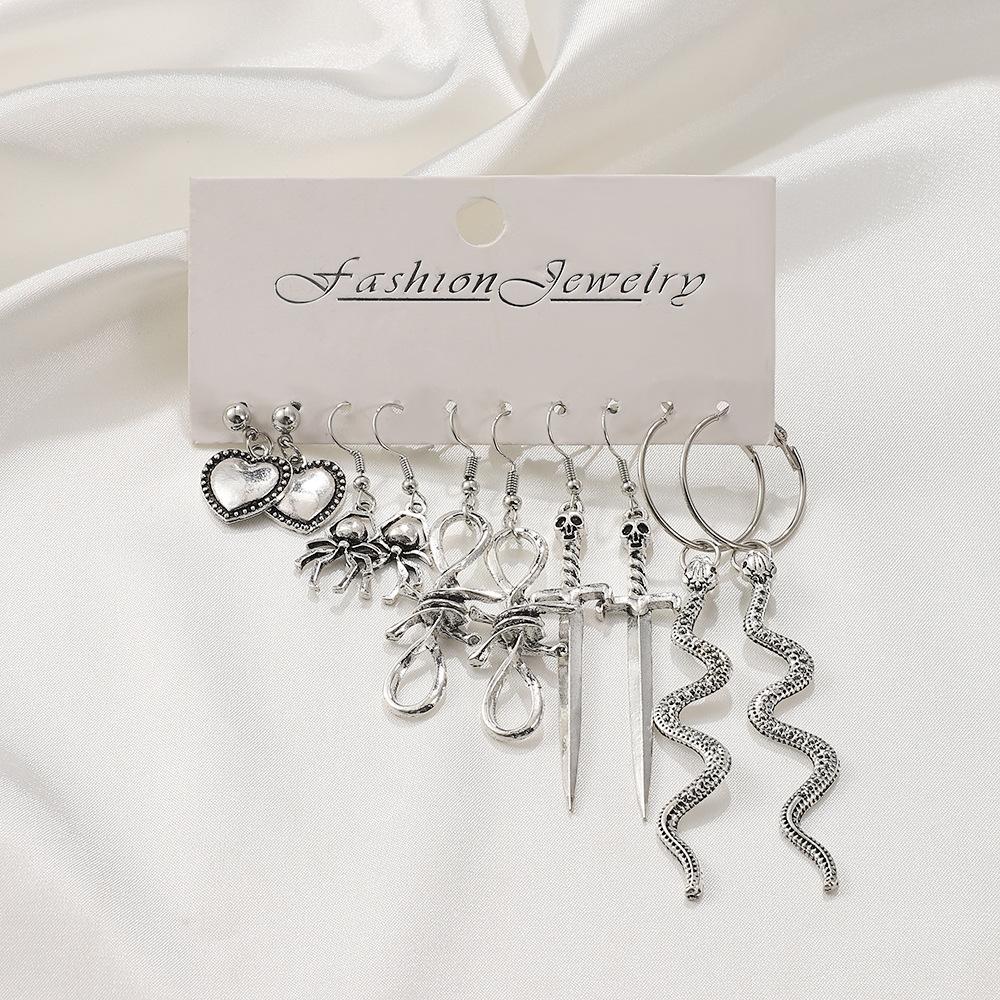 Ins Love Butterfly Earrings Set Female Retro Creative Snake Sword Mushroom Earrings Halloween Earrings