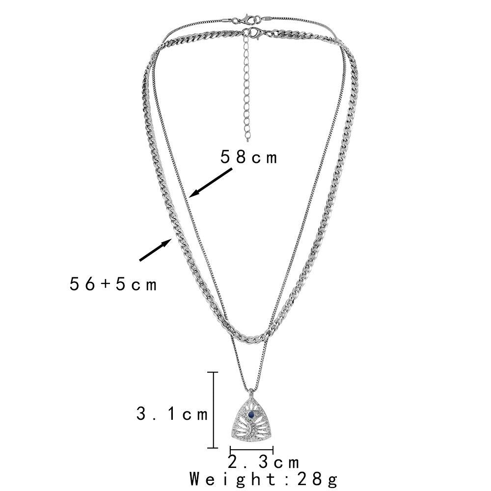 Fashion Simple Personality Men's Double Cuban Chain Triangle Crescent Pendant Trend Necklace