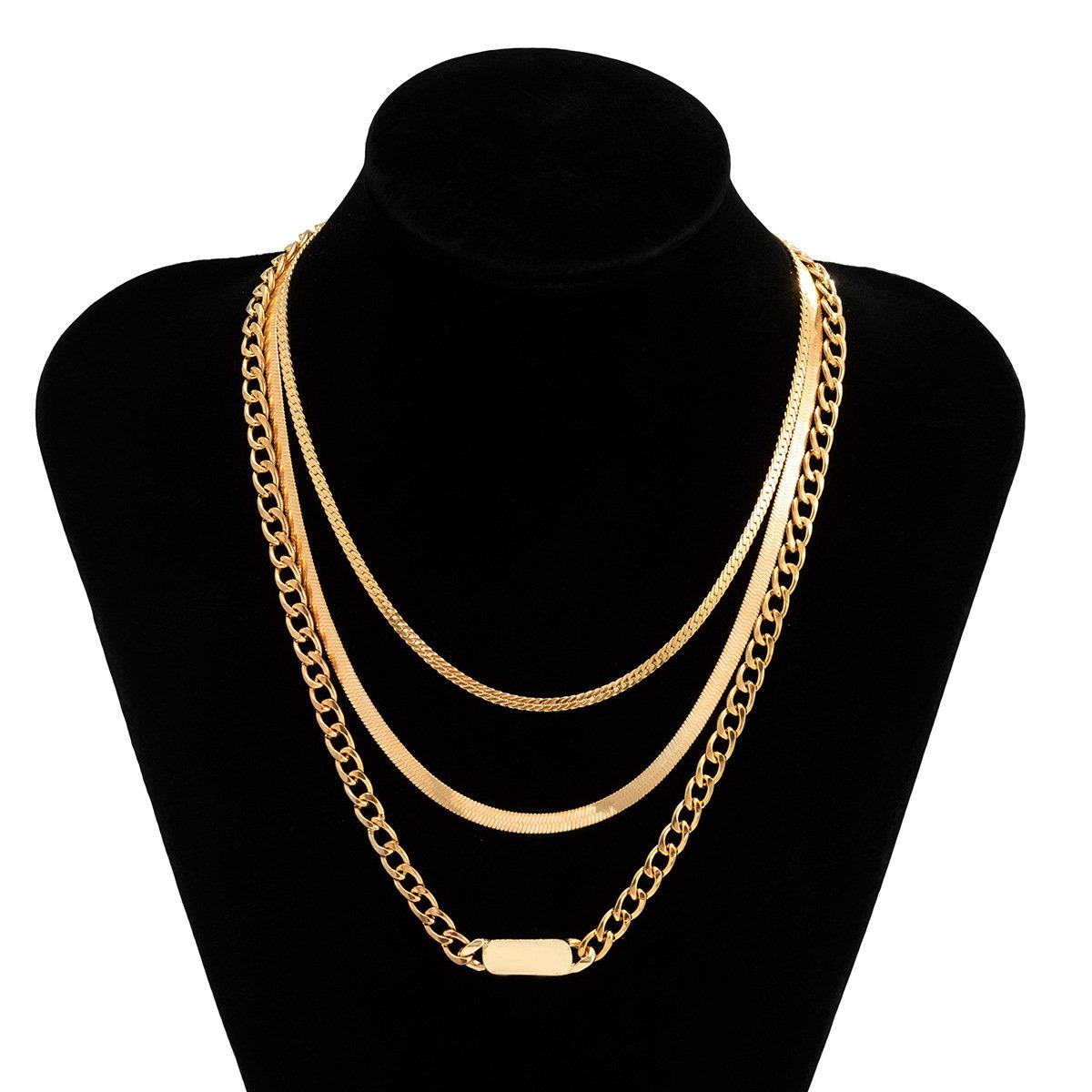 Jewelry Versatile Simple Snake Bone Chain Set Necklace Female Retro Square Cross Chain Necklace