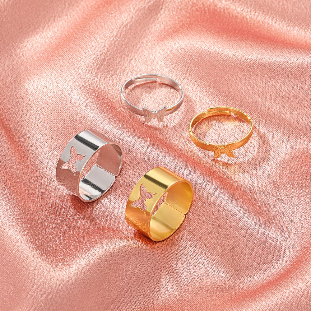 Butterfly ring set ins retro creative metal geometric hollow ring 2-piece couple