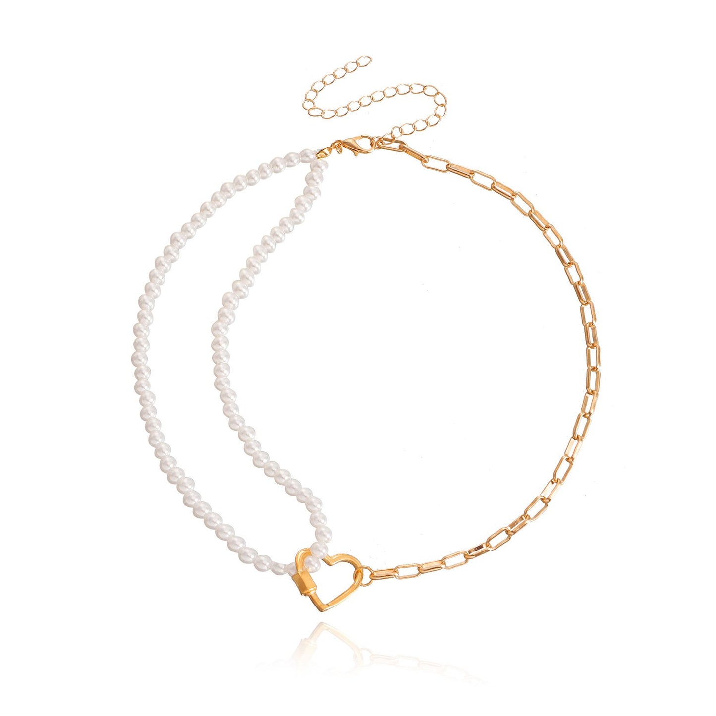 Jewelry ins creative imitation baroque pearl hollow love pendant necklace female necklace niche