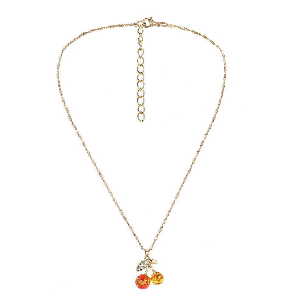 Sweet cool cherry pendant necklace women's trendy sweater chain niche design simple resin ball clavicle chain