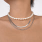 N1267 French elegant light luxury stacked necklace female snake bone chain pearl multi-layer simple show necklace