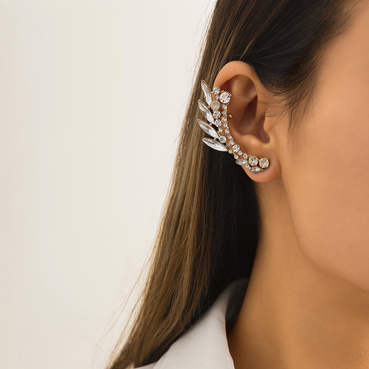 Jewelry niche design sense diamond ear bone clip earring temperament versatile geometric metal earrings women