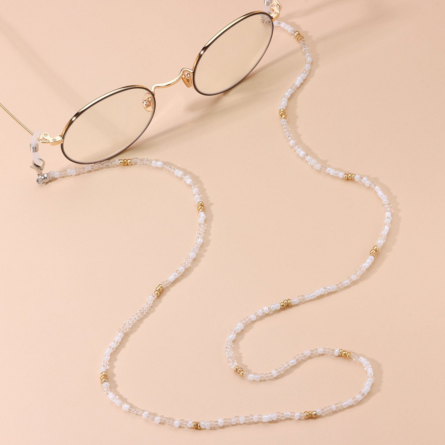 Jewelry Fashion Color Transparent Rice Beads Glasses Holder Women's Face Mask Dual Use Chain