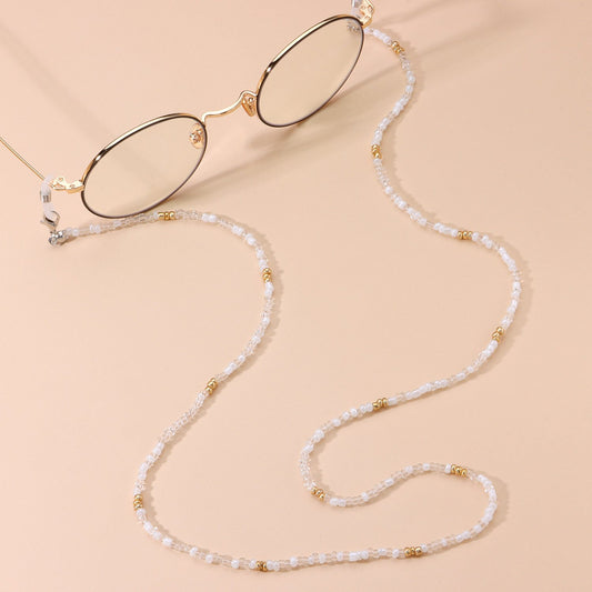 Jewelry Fashion Color Transparent Rice Beads Glasses Holder Women's Face Mask Dual Use Chain