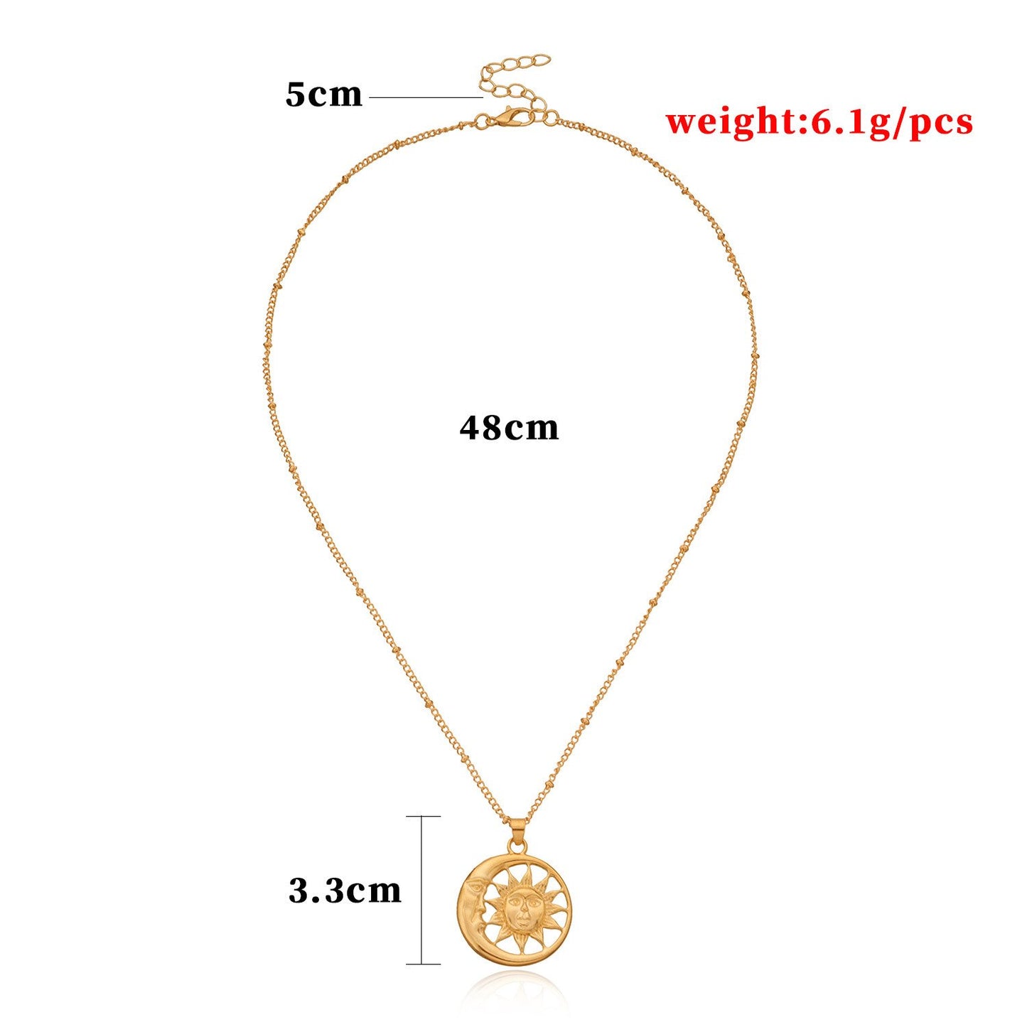 Jewelry Fashion Sun Moon Alloy Pendant Necklace Femininity Simple Ball Chain Necklace