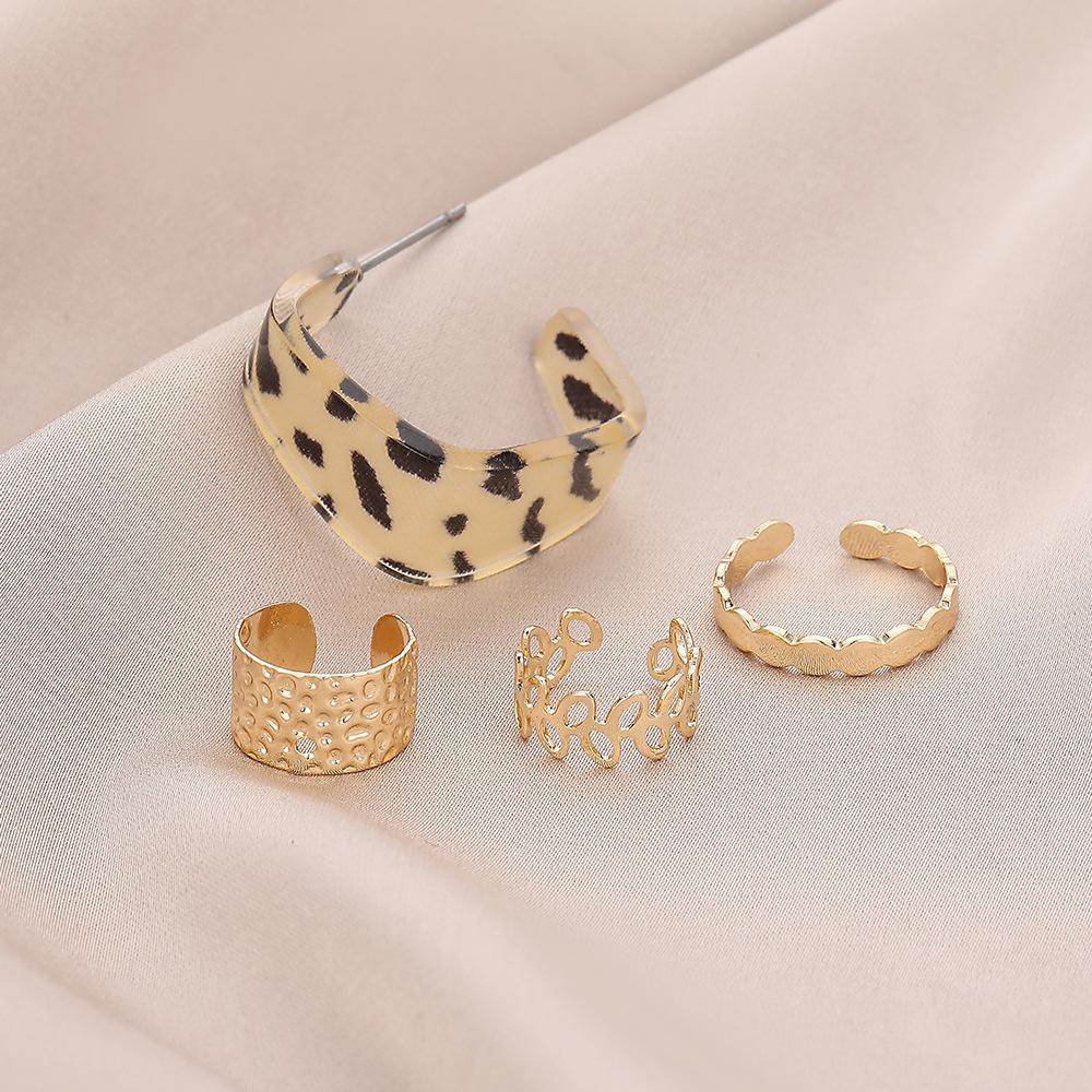 Trendy square leopard wild wild earrings jewelry leaves simple popular ear clip set one ear