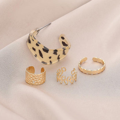 Trendy square leopard wild wild earrings jewelry leaves simple popular ear clip set one ear