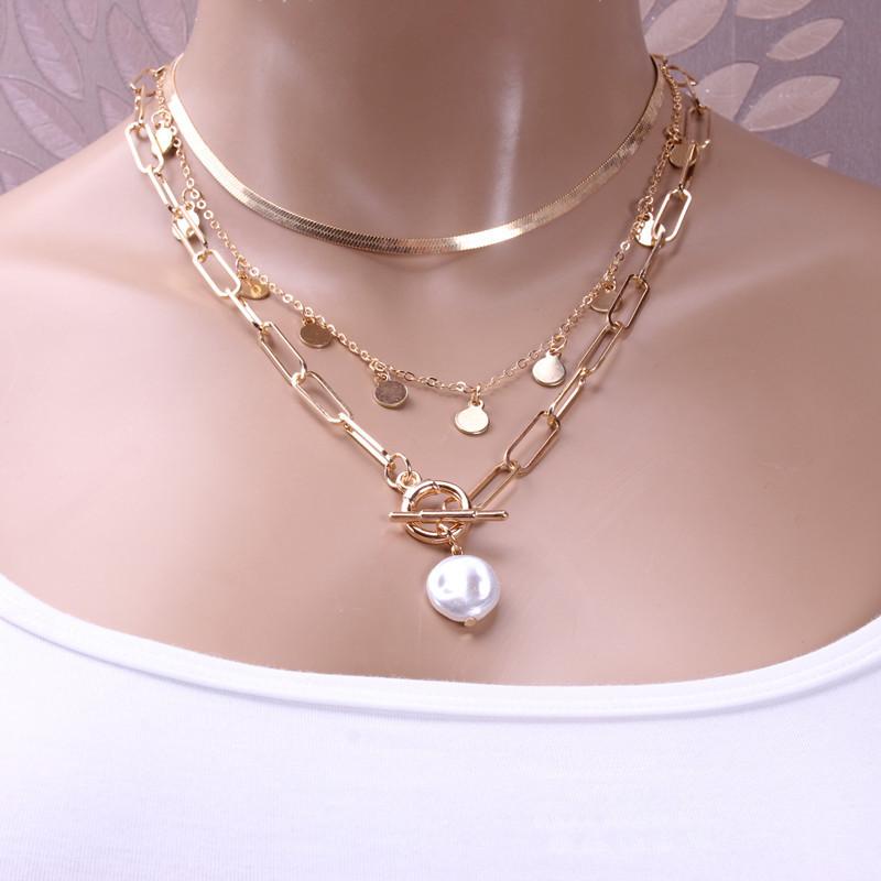 Snake bone chain sequin tassel multi-layer necklace femininity special-shaped pearl OT buckle necklace female