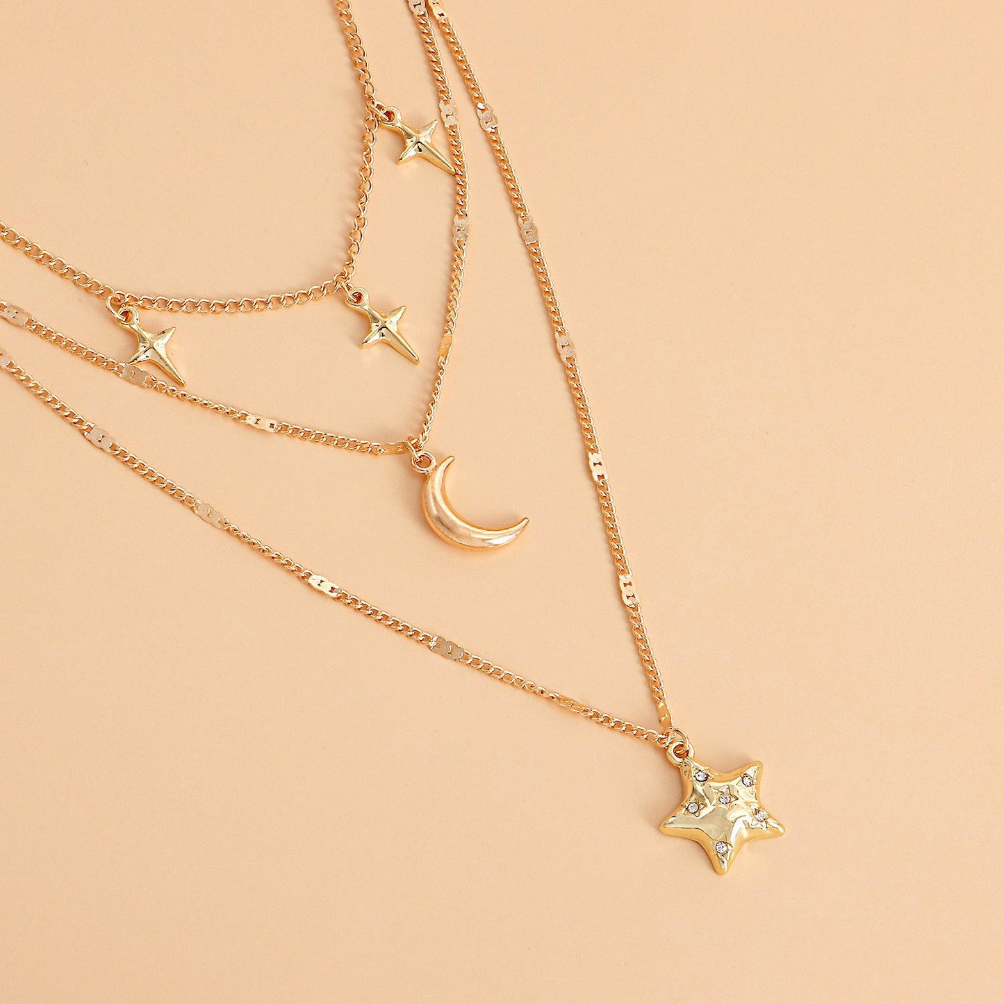 Jewelry retro fashion multi-layer five-pointed star pendant necklace exquisite crescent sweater chain versatile accessories