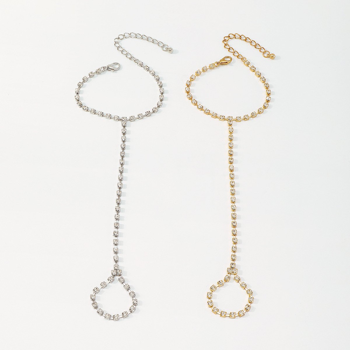 B1925 Simple Net Red Girl Fashion Jewelry French Small Claw Chain Rhinestone Temperament One-piece Bracelet Ring