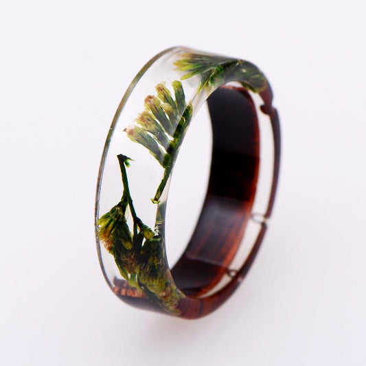 ins retro hand jewelry creative plant resin wood transparent ring