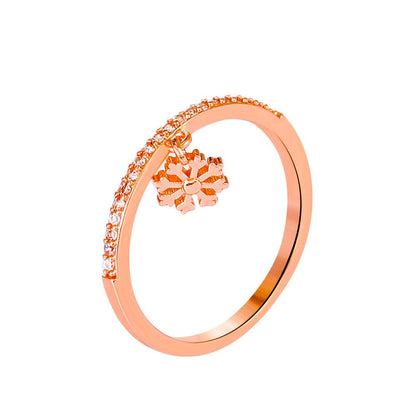 Simple copper inlaid zircon snowflake ring ins creative personality index finger ring sweet jewelry female