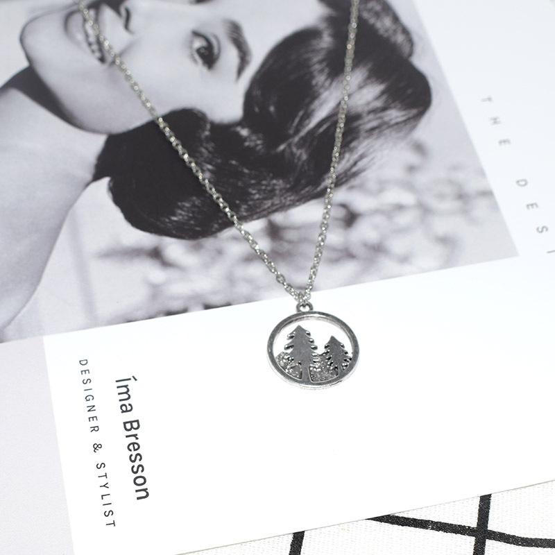 Popular Jewelry Retro Round Round Cake Hollow Two Trees Fortune Tree Necklace Female Retro Silver Necklace