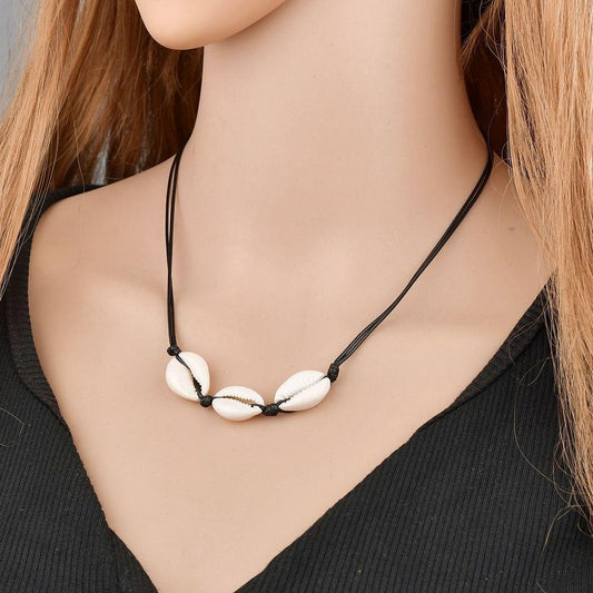 Accessories Ethnic Black Rope Woven Shell Pendant Necklace Simple Necklace