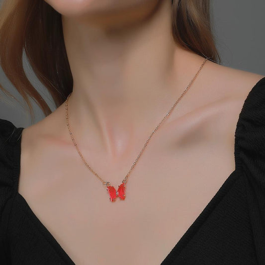 Custom ins net red creative crystal butterfly necklace super fairy colored glass clavicle chain