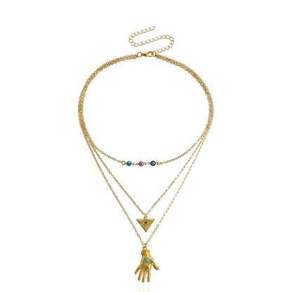Accessories retro multi-layer devil's eye hand model necklace female jewelry niche high-end necklace light luxury