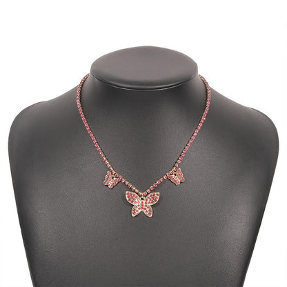 N9244 Personality Hip Hop Diamond Butterfly Necklace Fashion Retro Art Necklace Creative Geometric Necklace Female