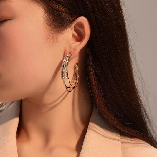 Fashion versatile earrings female personality design multi-layer earrings C-shaped earrings exaggerated net red earrings