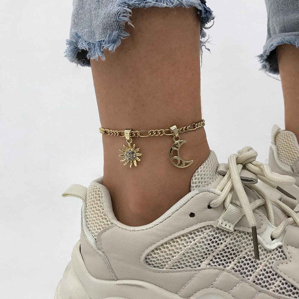 A86 Jewelry Hip Hop Sun Moon Pendant Foot Decoration Simple Fashion Diamond Anklet Female