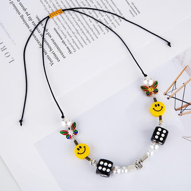 Necklace Hip Hop Personality Dice Pearl Bracelet Necklace Butterfly Smile Necklace