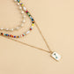 Jewelry Bohemian double-layer colored rice beads turquoise necklace female geometric trendy matching accessories